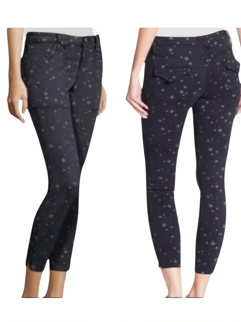 JOIE Park Skinny C Star Print Low-Rise Jeans Caviar Gray Size 25